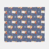 サンタハットと雪片パターンのコーギー フリースブランケット (正面(横))