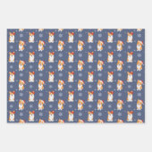 サンタハットと雪片パターンのコーギー ラッピングペーパーシート (正面)