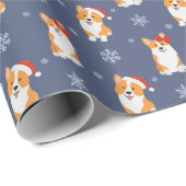 サンタハットと雪片パターンのコーギー ラッピングペーパー (ロールコーナー)