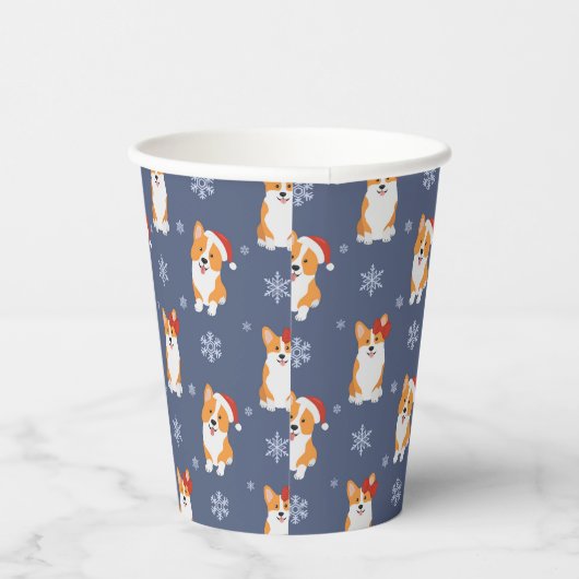 サンタハットと雪片パターンのコーギー 紙コップ (右)
