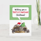 サンタハットと顔マスクのメリークリスマスカメ シーズンカード (正面)