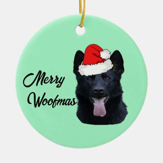 サンタハットと黒いドイツの羊飼い セラミックオーナメント (正面)