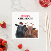 サンタハットと〔雄ジカの〕枝角を着たクリスマス牛 スタンダードカクテルナプキン (インサイチュ)