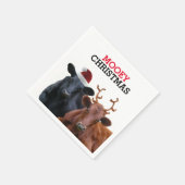 サンタハットと〔雄ジカの〕枝角を着たクリスマス牛 スタンダードカクテルナプキン (角)