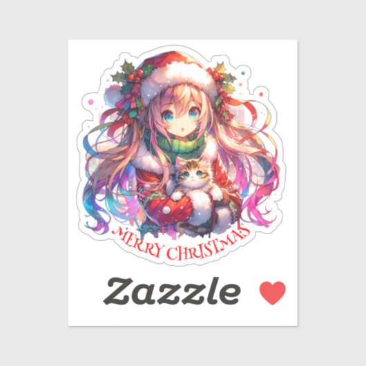 サンタハットにアニメガール水の色のクリスマス シール (シート)