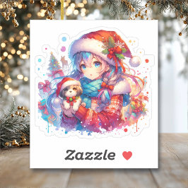 サンタハットにアニメガール水の色のクリスマス シール