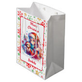 サンタハットにアニメガール水の色のクリスマス ミディアムペーパーバッグ (正面アングル)