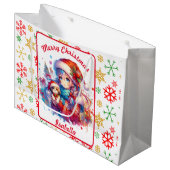 サンタハットにアニメガール水の色のクリスマス ラージペーパーバッグ (正面アングル)