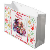 サンタハットにアニメガール水の色のクリスマス ラージペーパーバッグ (正面アングル)