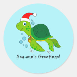 サンタハットにウミガメ海クリスマスホリデー ラウンドシール
