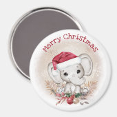 サンタハットにクリスマスかわいい象 マグネット (正面/裏面)