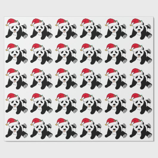 サンタハットにクリスマスのパンダのクマかわいい子供 ラッピングペーパー (フラット)