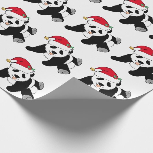 サンタハットにクリスマスのパンダのクマかわいい子供 ラッピングペーパー (角)