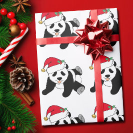 サンタハットにクリスマスのパンダ ラッピングペーパー