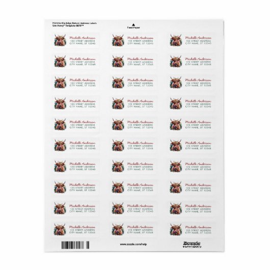 サンタハットにクリスマスカウハイランド差出人住所 ラベル (フルシート)