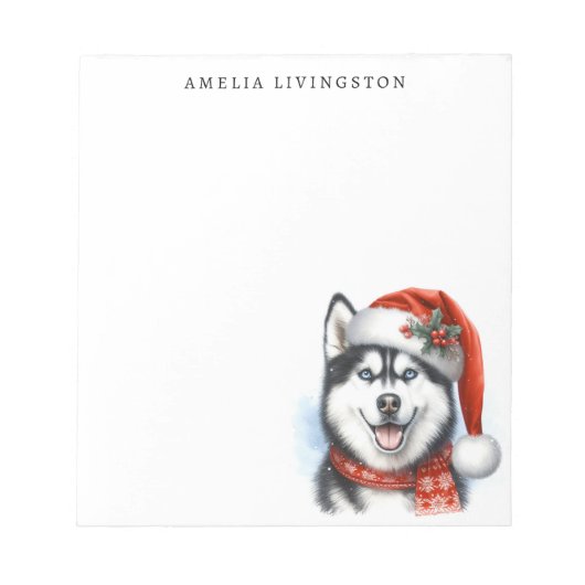 サンタハットにシベリアのハスキーパーソナライズされた ノートパッド (正面)
