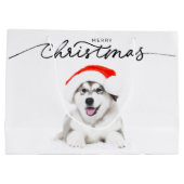 サンタハットにハスキーの子犬を持つクリスマス抱き枕 ラージペーパーバッグ (裏面)