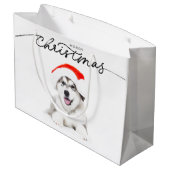 サンタハットにハスキーの子犬を持つクリスマス抱き枕 ラージペーパーバッグ (裏面アングル)