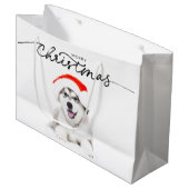 サンタハットにハスキーの子犬を持つクリスマス抱き枕 ラージペーパーバッグ (正面アングル)