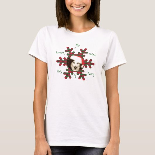 サンタハットにハスキーを着た女性のT Tシャツ (正面)