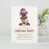 サンタハットにパグ犬かわいい犬のクリスマスパーティー 招待状 (スタンド正面)