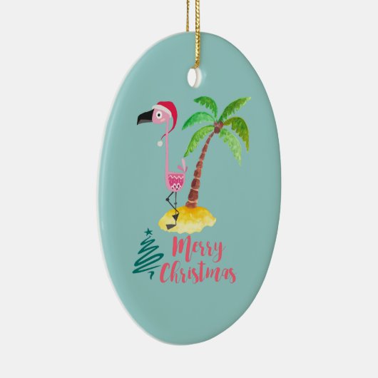 サンタハットにピンクフラミンゴを入れたかわいい セラミックオーナメント (右)
