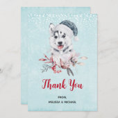 サンタハットに住むクリスマスハスキー犬 サンキューカード (正面/裏面)