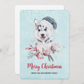 サンタハットに住むクリスマスハスキー犬 シーズンカード (正面/裏面)