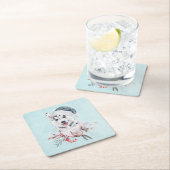 サンタハットに住むクリスマスハスキー犬 スクエアペーパーコースター (インサイチュ)