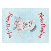 サンタハットに住むクリスマスハスキー犬 テーブルクロス (正面(横))