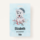 サンタハットに住むクリスマスハスキー犬 バッジ (正面)