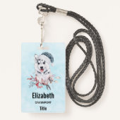 サンタハットに住むクリスマスハスキー犬 バッジ (裏面ランヤード)