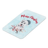 サンタハットに住むクリスマスハスキー犬 マグネット (左側)