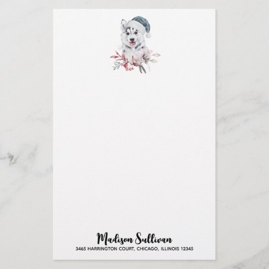 サンタハットに住むクリスマスハスキー犬 便箋 (正面)