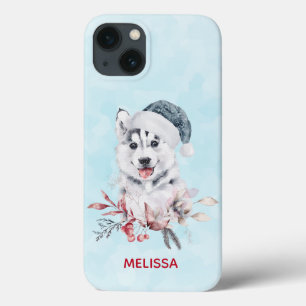サンタハットに住むクリスマスハスキー犬 iPhone 13ケース