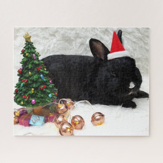 サンタハットに住むクリスマスバニーウサギ ジグソーパズル (横)