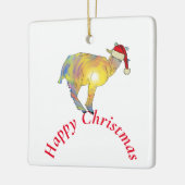 サンタハットに住むクリスマスヤギ セラミックオーナメント (左)