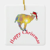 サンタハットに住むクリスマスヤギ セラミックオーナメント (正面)