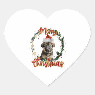 サンタハットに住むドイツのクリスマスシェパード ハートシール