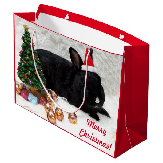サンタハットに住むメリークリスマスバニーウサギ ラージペーパーバッグ (裏面アングル)