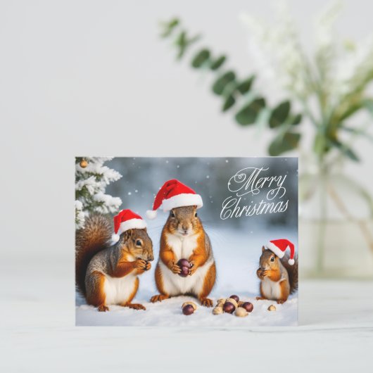 サンタハットに住むメリークリスマスリス一家 ポストカード (スタンド正面)