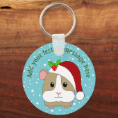 サンタハットに入ったクリスマスギニア豚パーソナライズされた キーホルダー (正面)