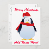 サンタハットに入ったクリスマスペンギン シーズンポストカード (正面/裏面)