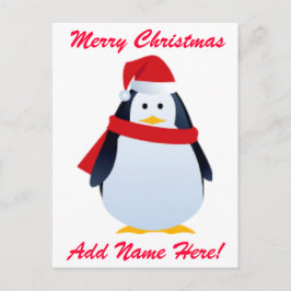 サンタハットに入ったクリスマスペンギン シーズンポストカード