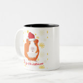 サンタハットに入ったクリスマスモルモット ツートーンマグカップ (正面左)