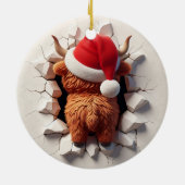 サンタハットに入った綿毛のスコットランドの牛 セラミックオーナメント (裏面)