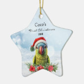 サンタハットに可愛いオウムパーソナライズされたマカオ セラミックオーナメント (左)