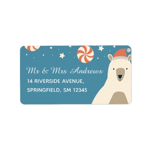 サンタハットに可愛いホッキョクグマカスタムクリスマス ラベル (正面)