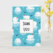 サンタハットに可愛いホッキョクグマクリスマスありがとう カード (黄色い花)