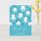 サンタハットに可愛いホッキョクグマクリスマスありがとう カード (黄色い花)